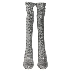 Stivali Argento con Paillettes e Glitter Tacco Alto