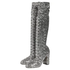 Stivali Argento con Paillettes e Glitter Tacco Alto