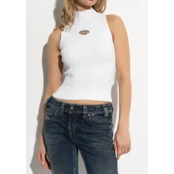 Top a collo alto in maglia a coste