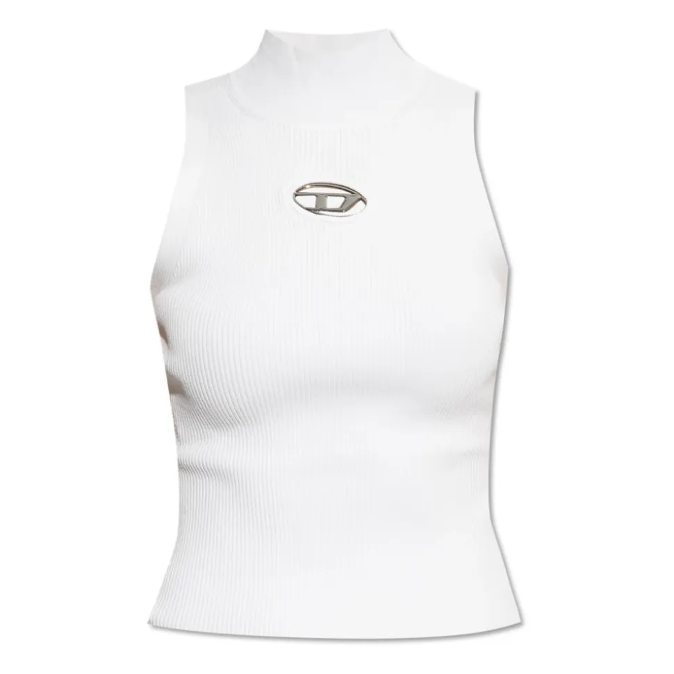 Top a collo alto in maglia a coste