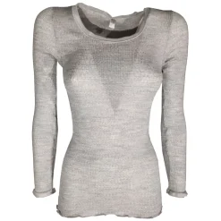 Top a Maniche Lunghe a Costine con Bordo in Tulle