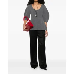 Top in Maglia a Costine con Scollo Rotondo