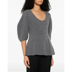 Top in Maglia a Costine con Scollo Rotondo