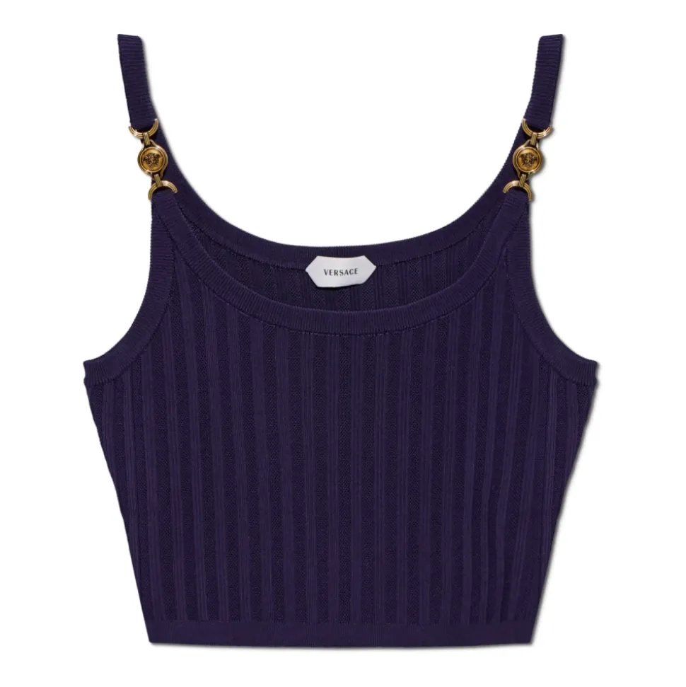 Top in Maglia a Costine in Viscosa Elasticizzata a Rete