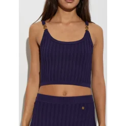 Top in Maglia a Costine in Viscosa Elasticizzata a Rete
