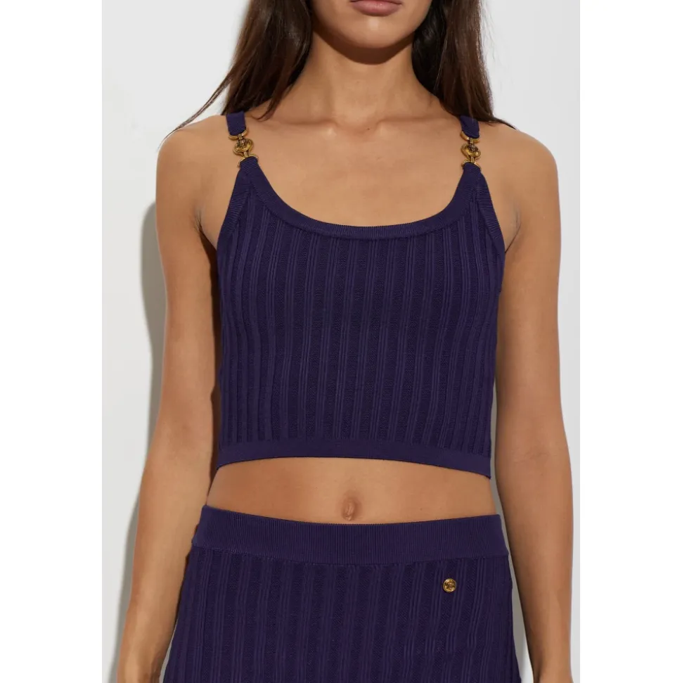 Top in Maglia a Costine in Viscosa Elasticizzata a Rete