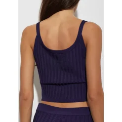 Top in Maglia a Costine in Viscosa Elasticizzata a Rete