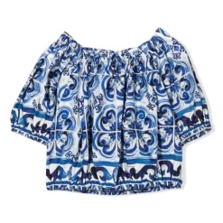 Top in popeline con stampa Majolica