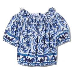 Top in popeline con stampa Majolica