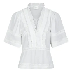 Top in Voile Bianco con Dettagli a Nastro
