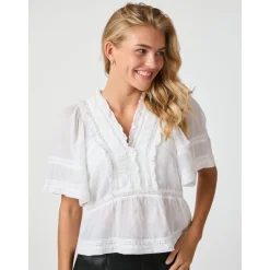 Top in Voile Bianco con Dettagli a Nastro