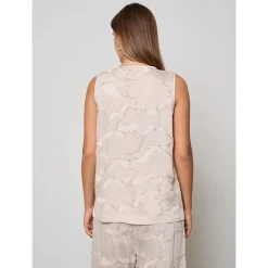 Top smanicato con ricamo e scollo a V
