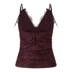 Top smanicato con ruches e pizzo floreale con scollo a V