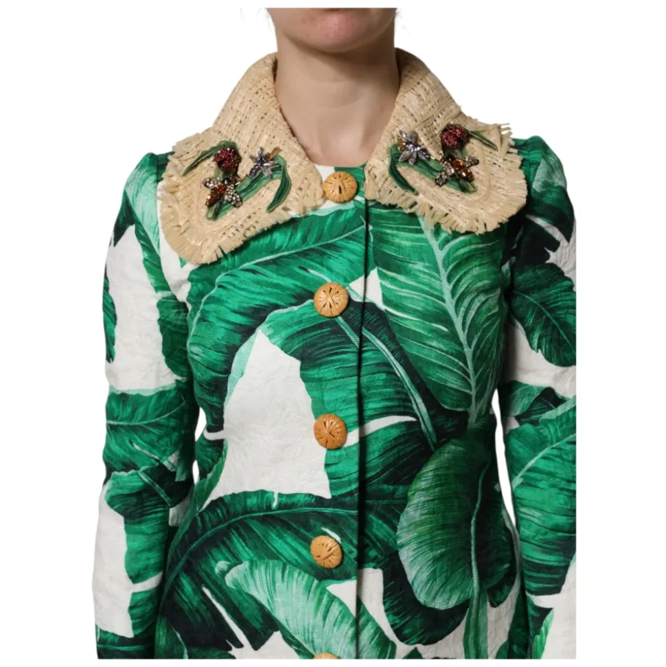 Trenchcoat Giacca Stampata a Foglie Multicolor