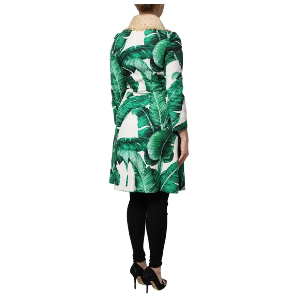Trenchcoat Giacca Stampata a Foglie Multicolor