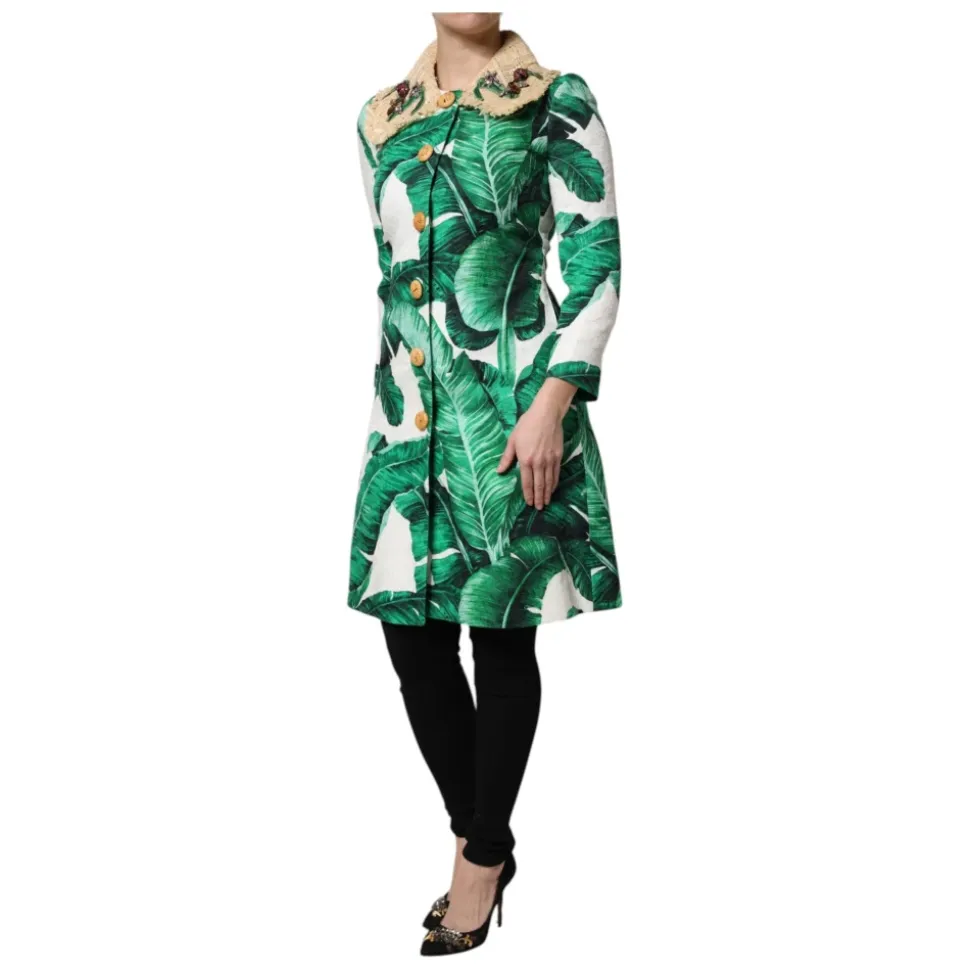 Trenchcoat Giacca Stampata a Foglie Multicolor