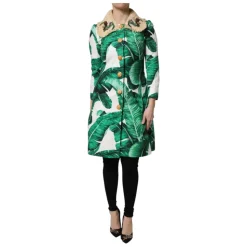 Trenchcoat Giacca Stampata a Foglie Multicolor