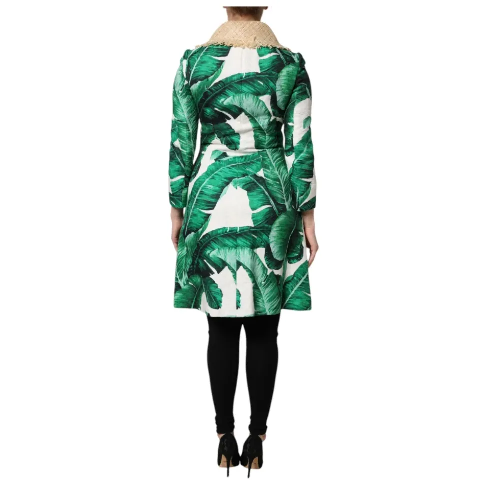 Trenchcoat Giacca Stampata a Foglie Multicolor