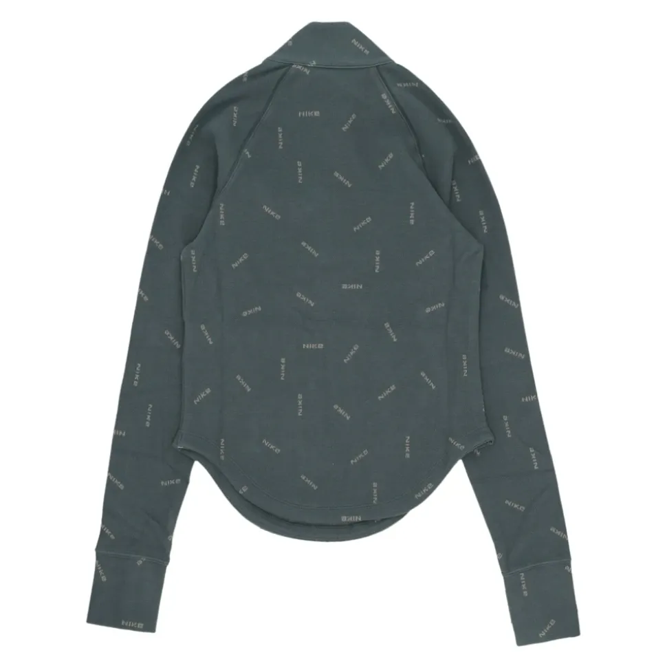 T-shirt a maniche lunghe con zip a metà, verde vintage