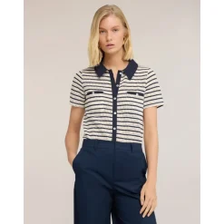 T-shirt a Righe con Collo a Contrasto
