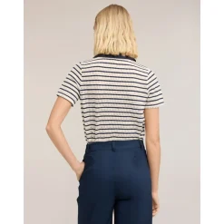 T-shirt a Righe con Collo a Contrasto