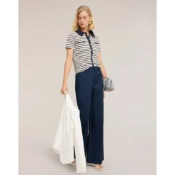 T-shirt a Righe con Collo a Contrasto