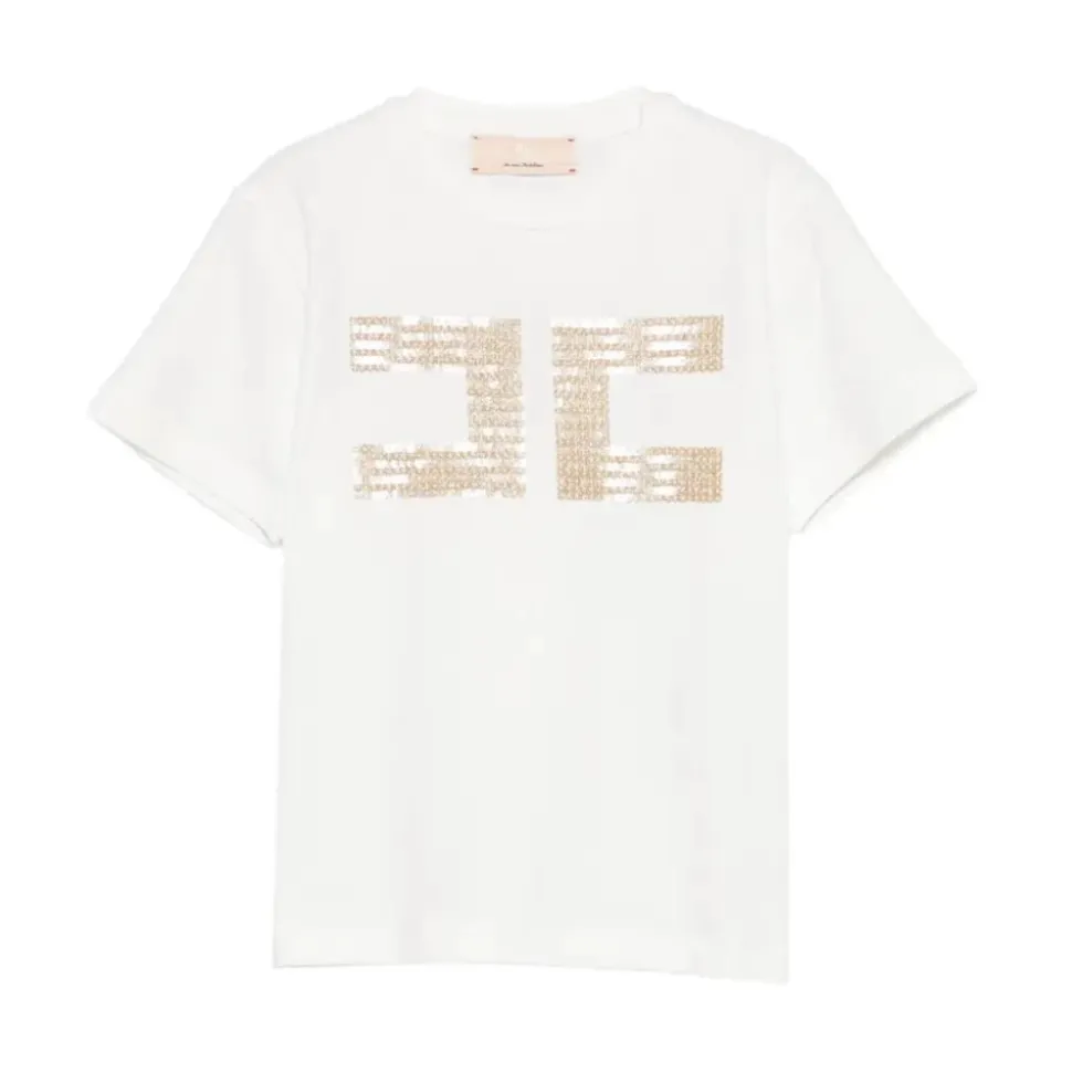 T-shirt con logo di paillettes