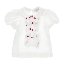T-shirt con Volant e Stampa di Fragole