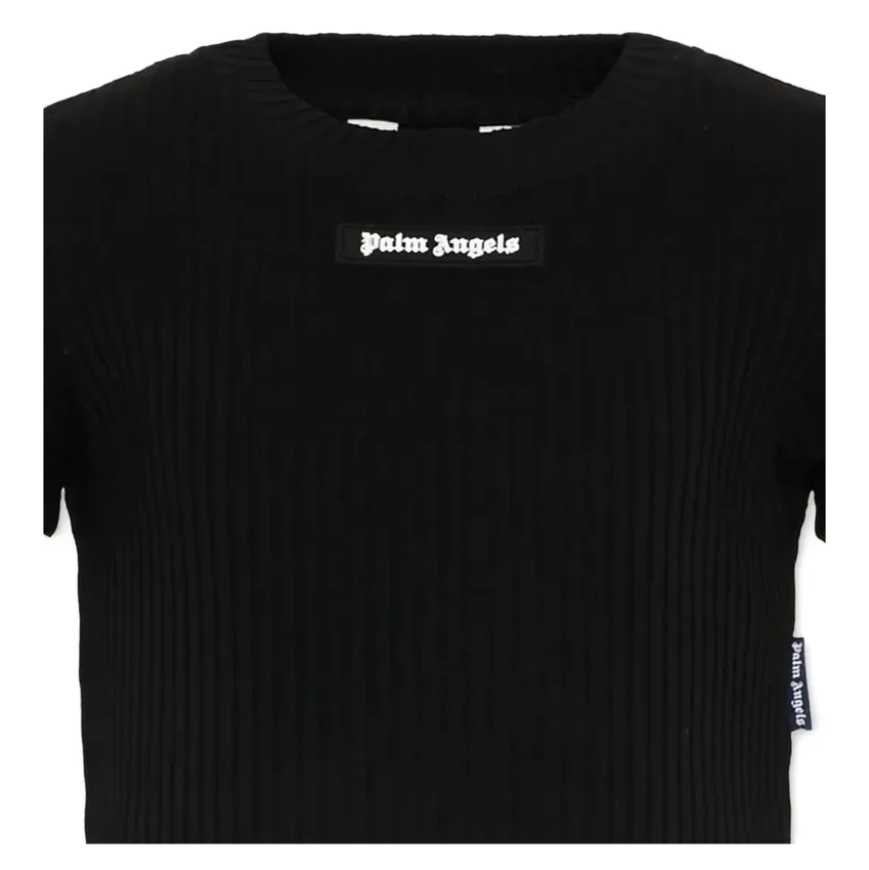 T-shirt Corta a Costine in Jersey di Cotone