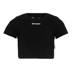 T-shirt Corta a Costine in Jersey di Cotone