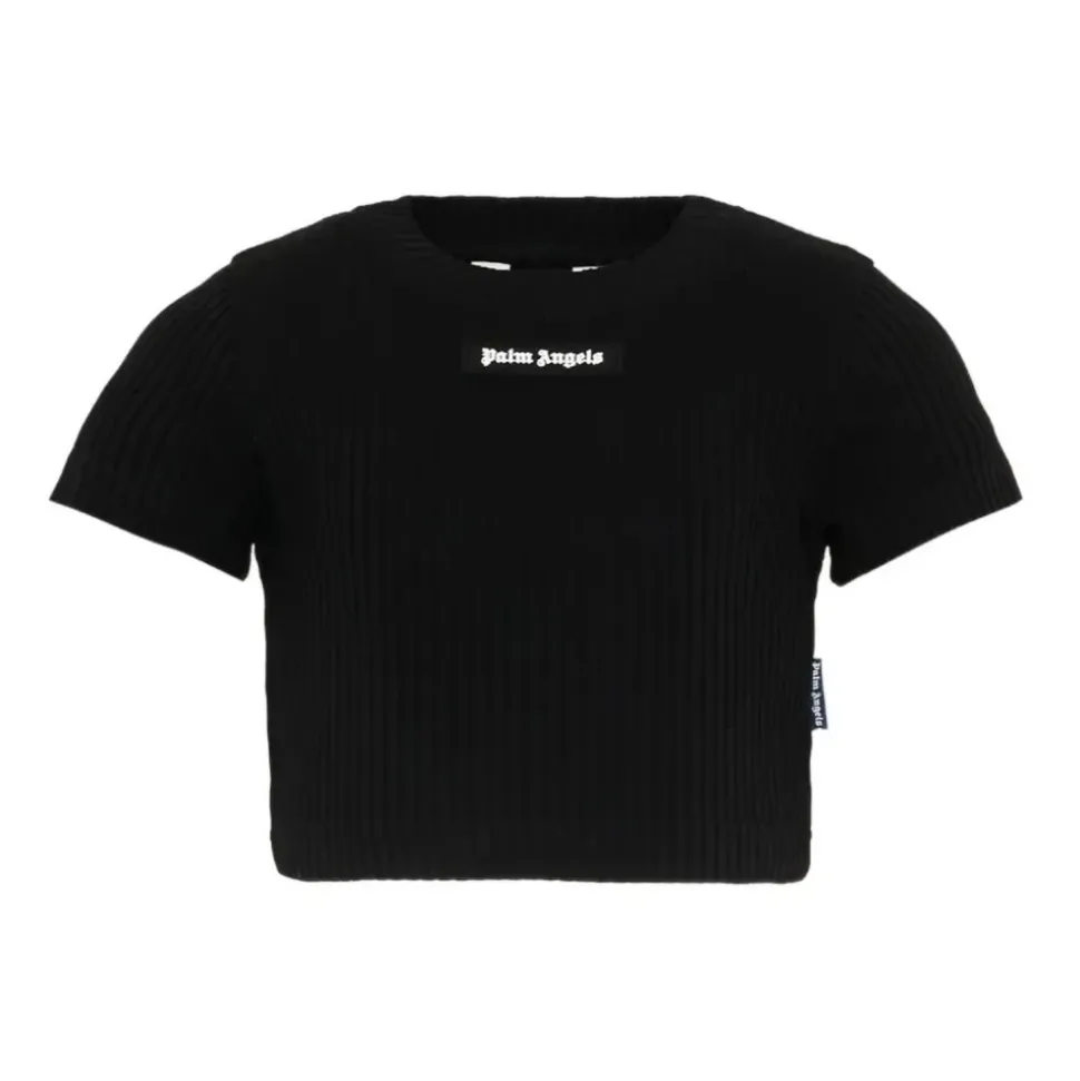 T-shirt Corta a Costine in Jersey di Cotone