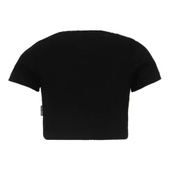 T-shirt Corta a Costine in Jersey di Cotone