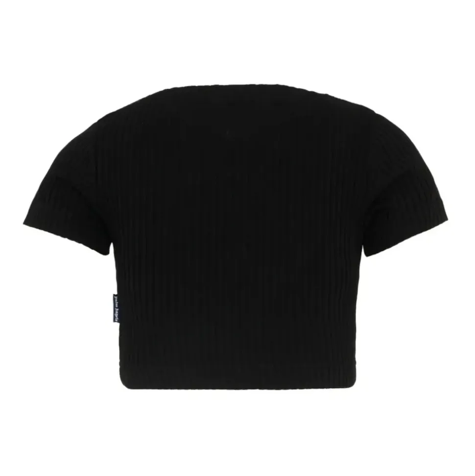 T-shirt Corta a Costine in Jersey di Cotone