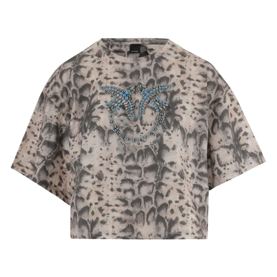 T-shirt cropped in cotone con logo