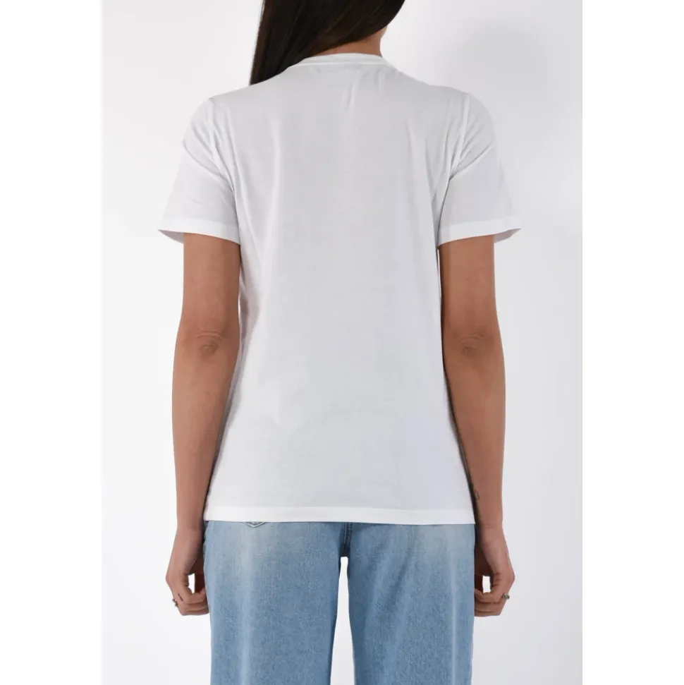T-shirt in jersey con logo ricamato e strass