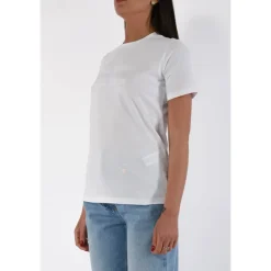 T-shirt in jersey con logo ricamato e strass