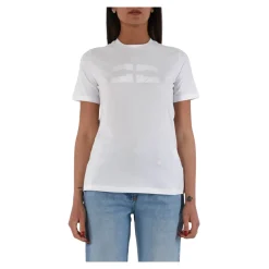 T-shirt in jersey con logo ricamato e strass