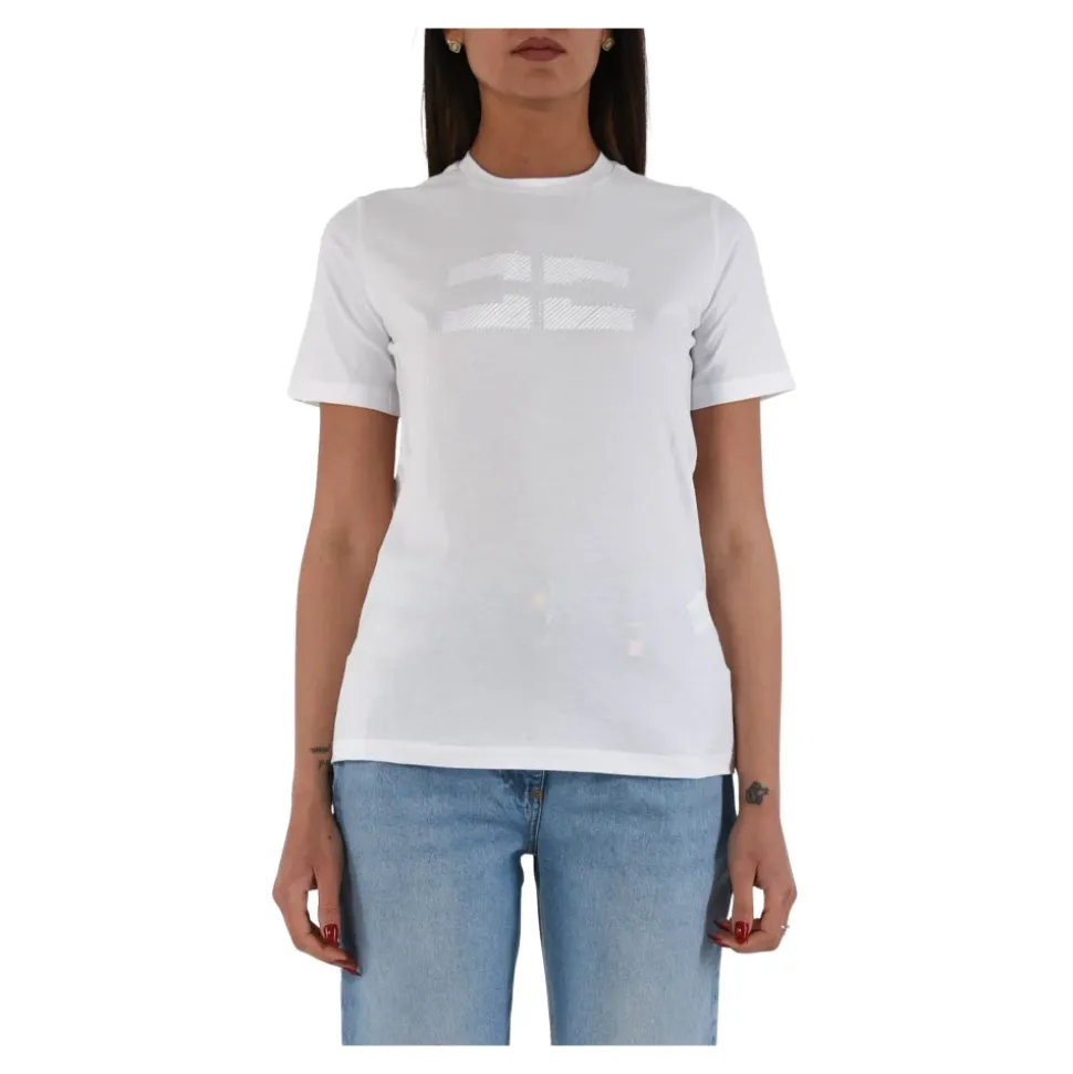 T-shirt in jersey con logo ricamato e strass