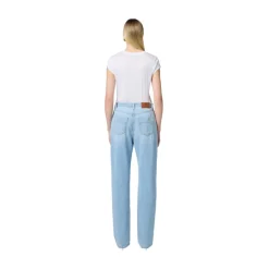 T-shirt in Jersey Ricamata con Maniche a Volant