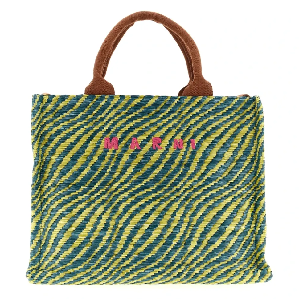 Wavy Raffia-Effect Small Tote