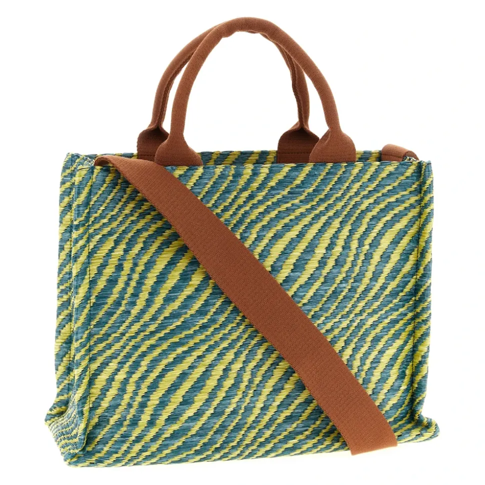 Wavy Raffia-Effect Small Tote