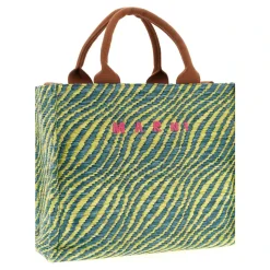 Wavy Raffia-Effect Small Tote