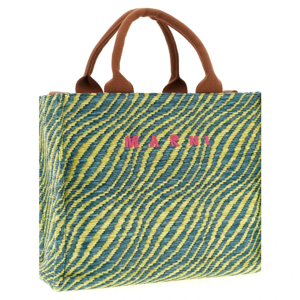 Wavy Raffia-Effect Small Tote