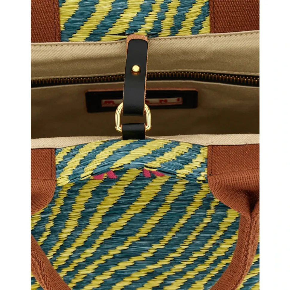 Wavy Raffia-Effect Small Tote