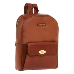 Zaino in pelle marrone con dettagli in metallo dorato
