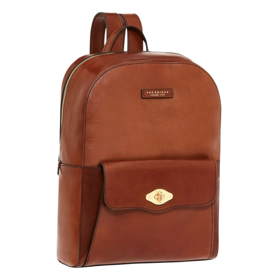Zaino in pelle marrone con dettagli in metallo dorato