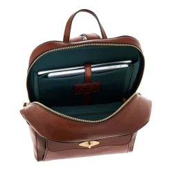 Zaino in pelle marrone con dettagli in metallo dorato