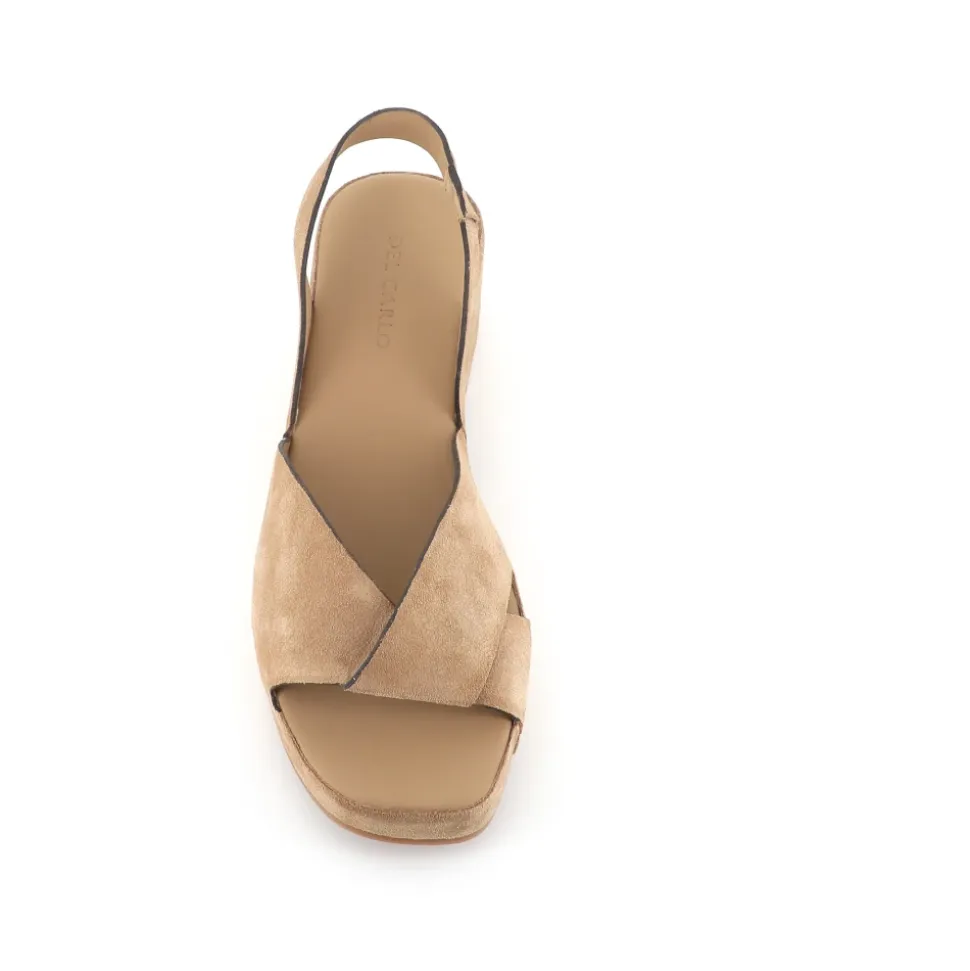 Zeppe in Camoscio Beige con Cinturino Incrociato