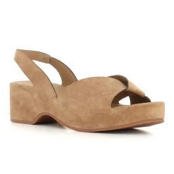 Zeppe in Camoscio Beige con Cinturino Incrociato