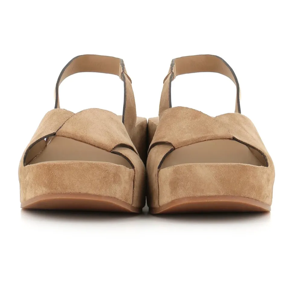 Zeppe in Camoscio Beige con Cinturino Incrociato